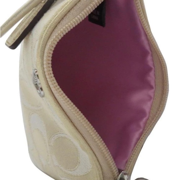 🍍Coach Poppy Heart Khaki Shimmering Gold Signature Wristlet Purse Coach Poppy - Picture 7 of 10